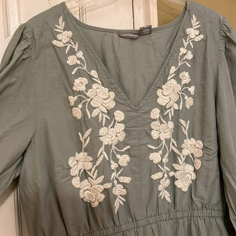 Lucky Brand Floral Embroidered Midi 100% Cotton Dress - Picture 3 of 7